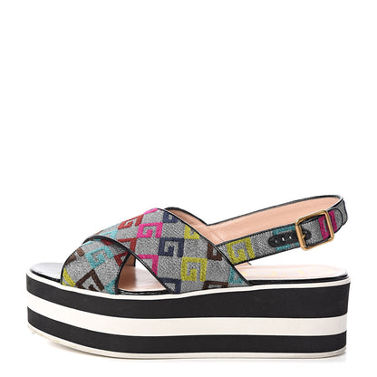 Gucci Velvet Lurex Square G Crossover Platform Sandals 40 Silver Multicolor 1 of 11