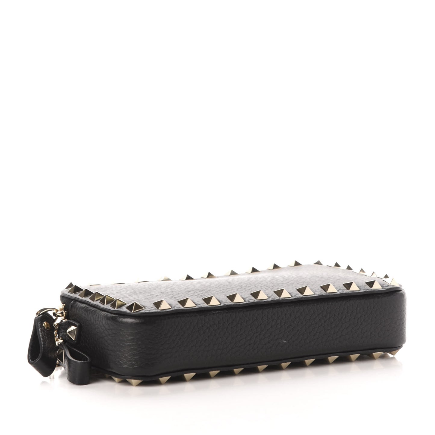 Pebbled Calfskin Rockstud Small Chain Shoulder Bag Black