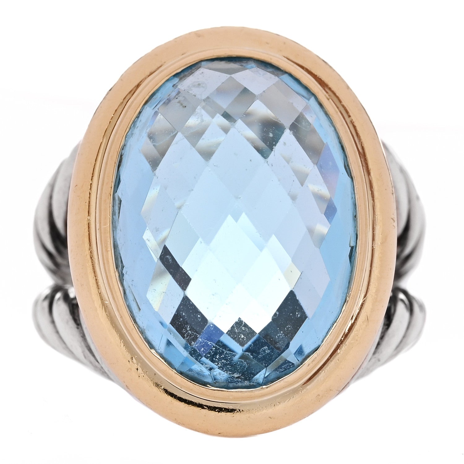 David Yurman Sterling Silver 18K Yellow Gold Blue Topaz 13mm