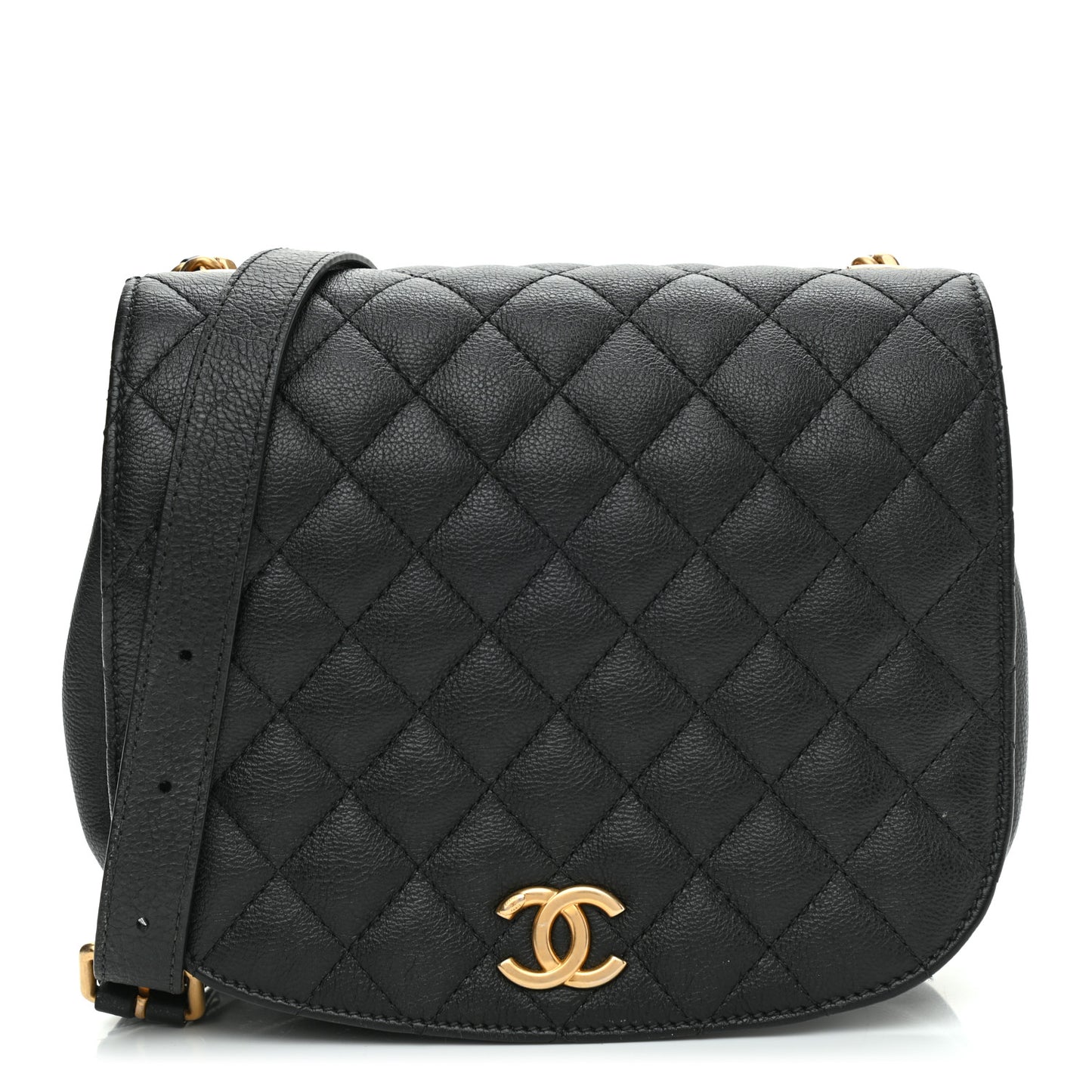 Grained Calfskin Quilted Messenger Flap Black