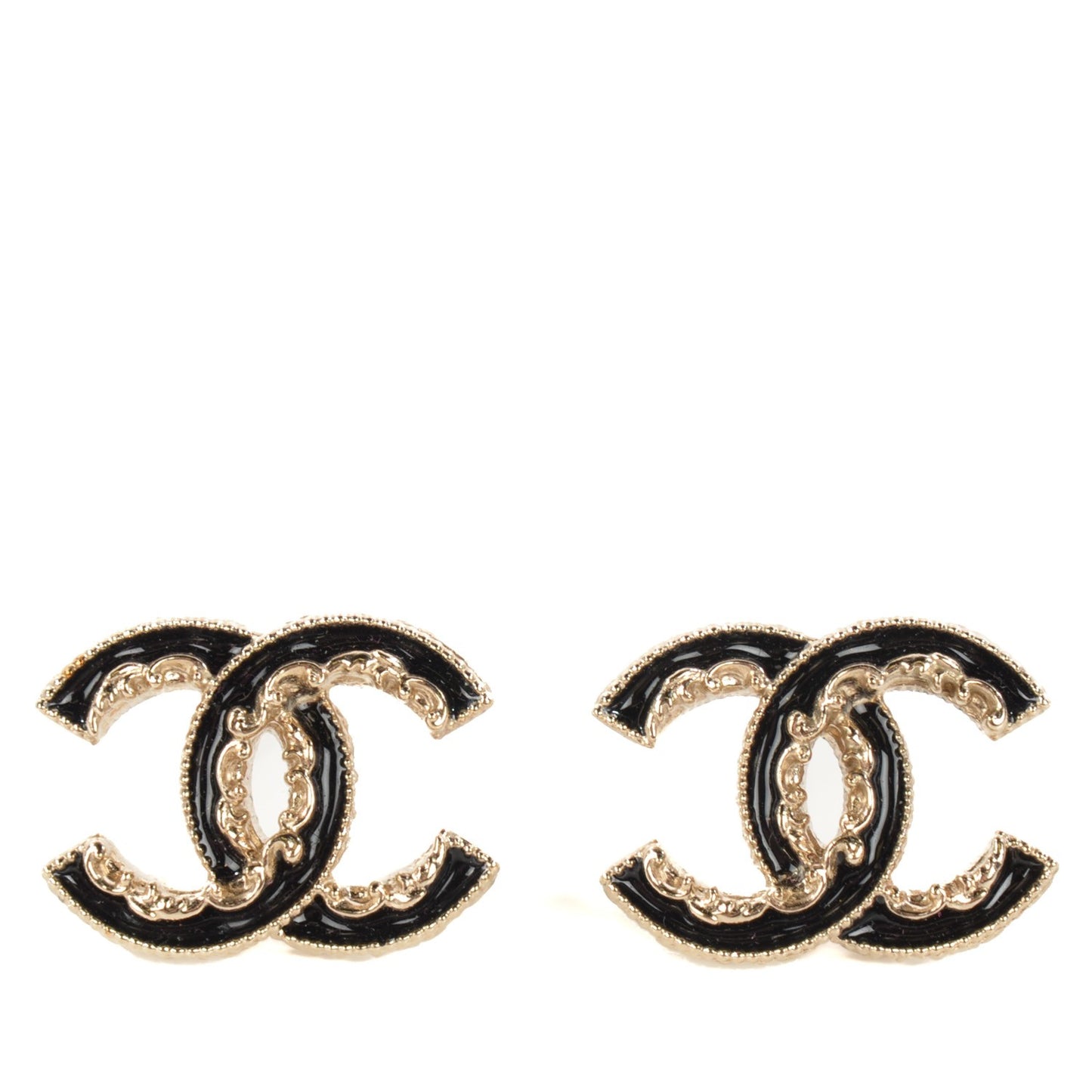Enamel CC Baroque Earrings Black Gold