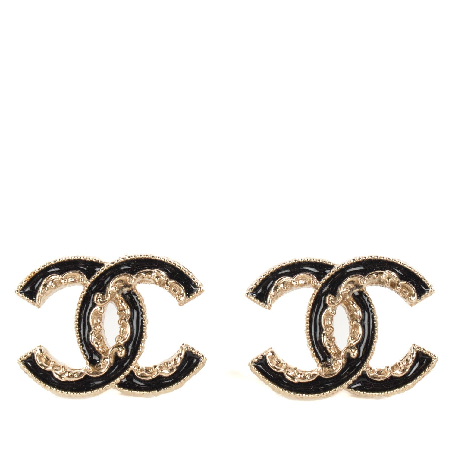 Chanel Enamel CC Baroque Earrings Black Gold 1 of 4