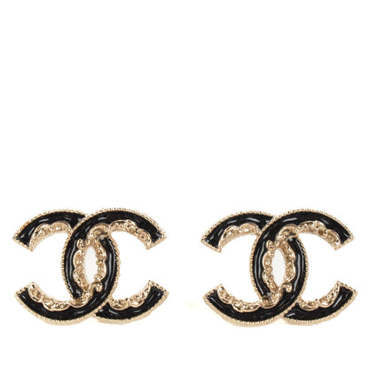 Chanel Enamel CC Baroque Earrings Black Gold 1 of 4