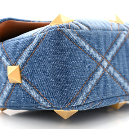 Valentino Garavani Denim Medium Roman Stud Shoulder Bag Light Denim Selleria 8 of 12