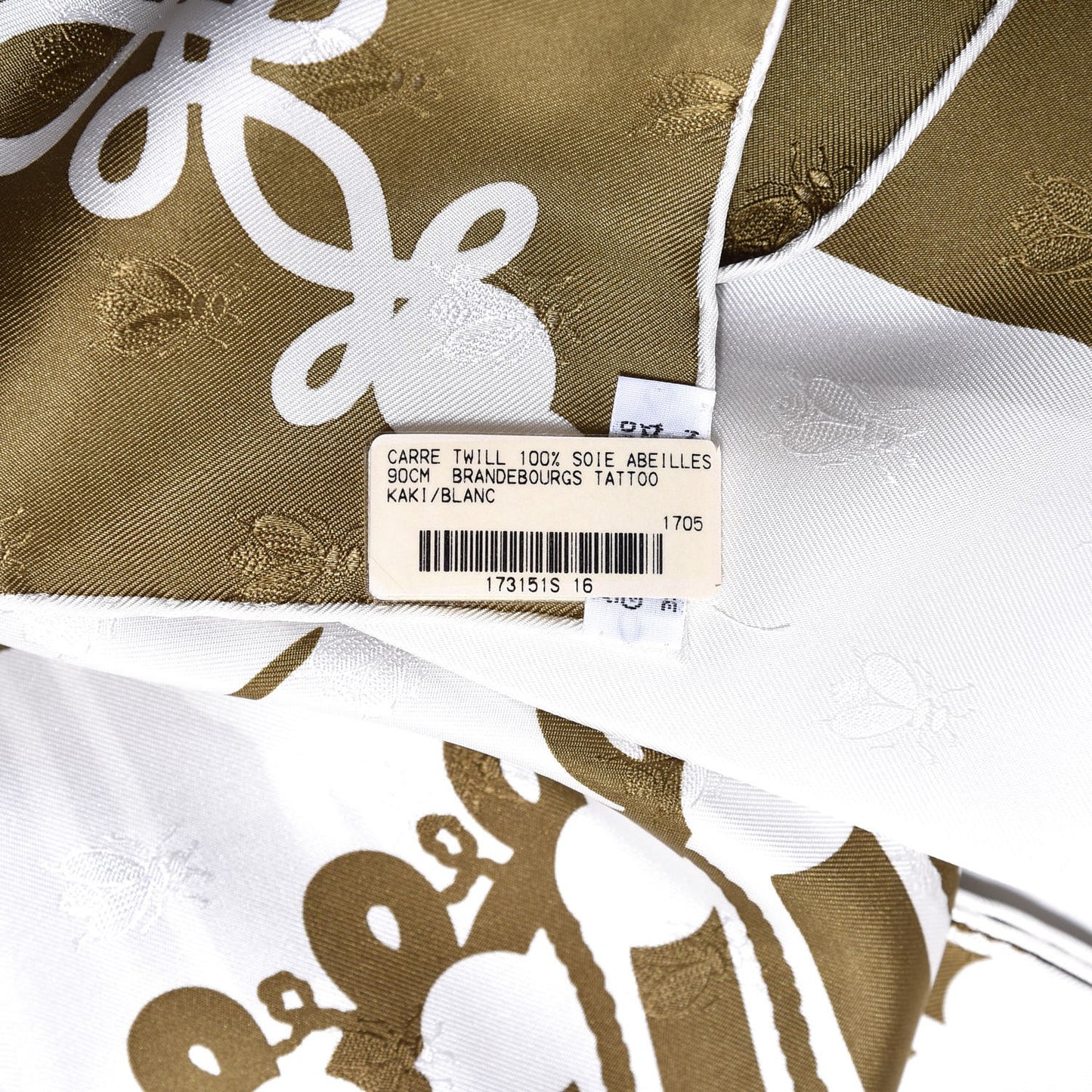 Silk Brandebourgs Tattoo Scarf 90 Kaki White