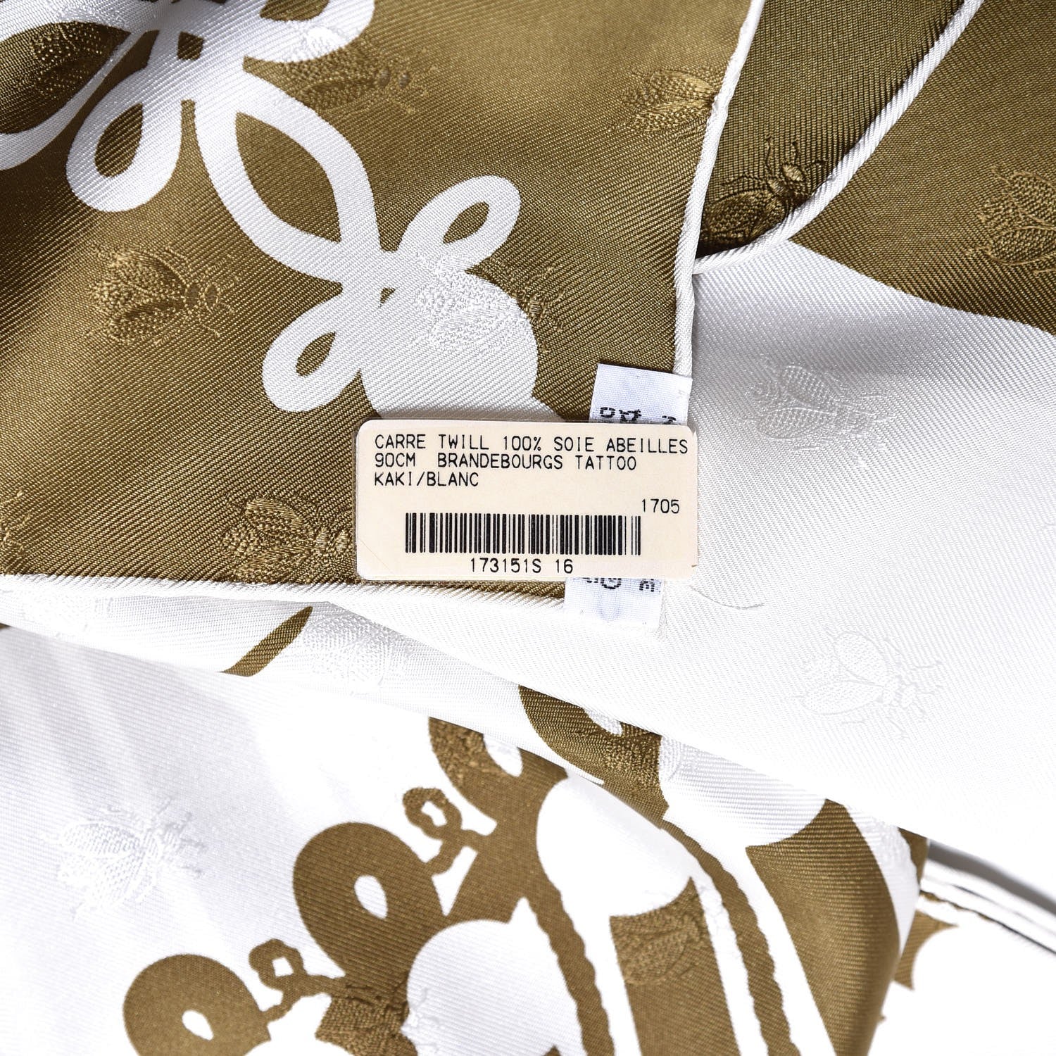 Hermes Silk Brandebourgs Tattoo Scarf 90 Kaki White 3 of 7