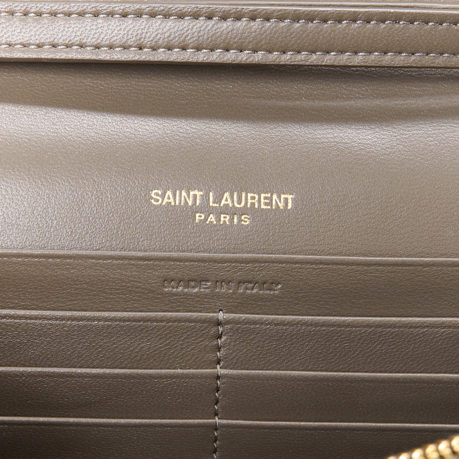 Saint Laurent Metallic Grain De Poudre Mixed Matelasse Triquilt Monogram Chain Wallet Piombo 6 of 9