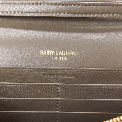 Saint Laurent Metallic Grain De Poudre Mixed Matelasse Triquilt Monogram Chain Wallet Piombo 6 of 9