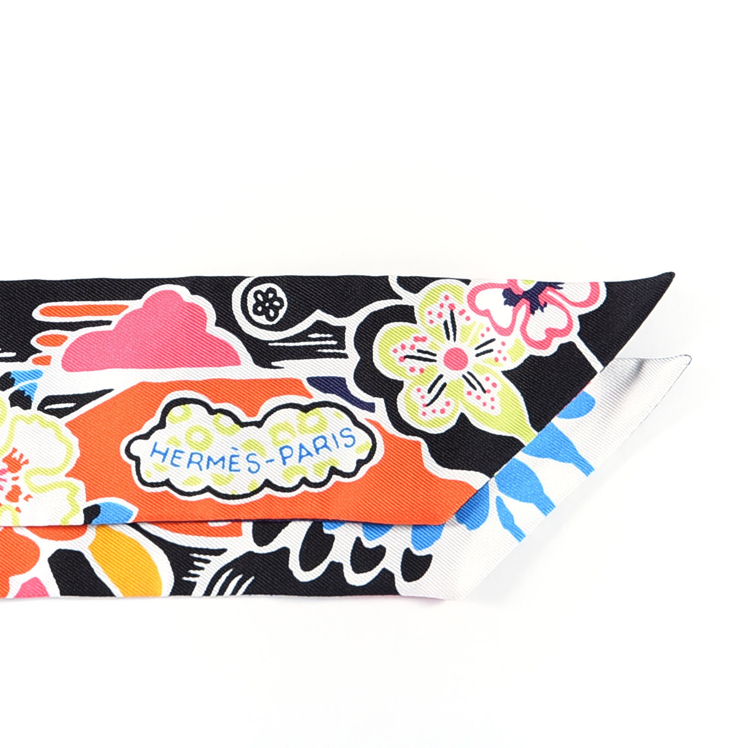 Hermes Silk Bingata Twilly Black Red Multicolor 2 of 4