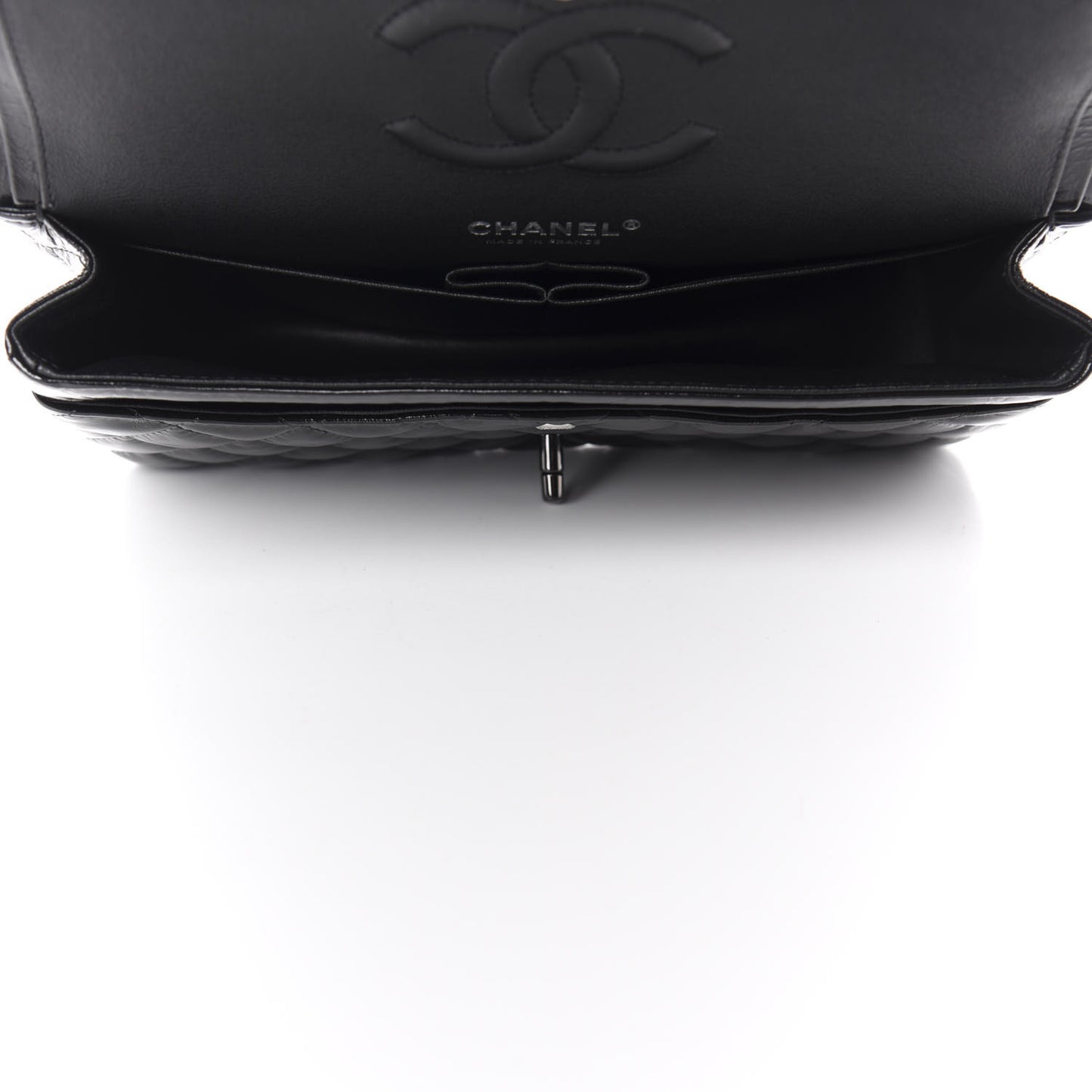 Shiny Crumpled Calfskin Quilted Medium Double Flap So Black