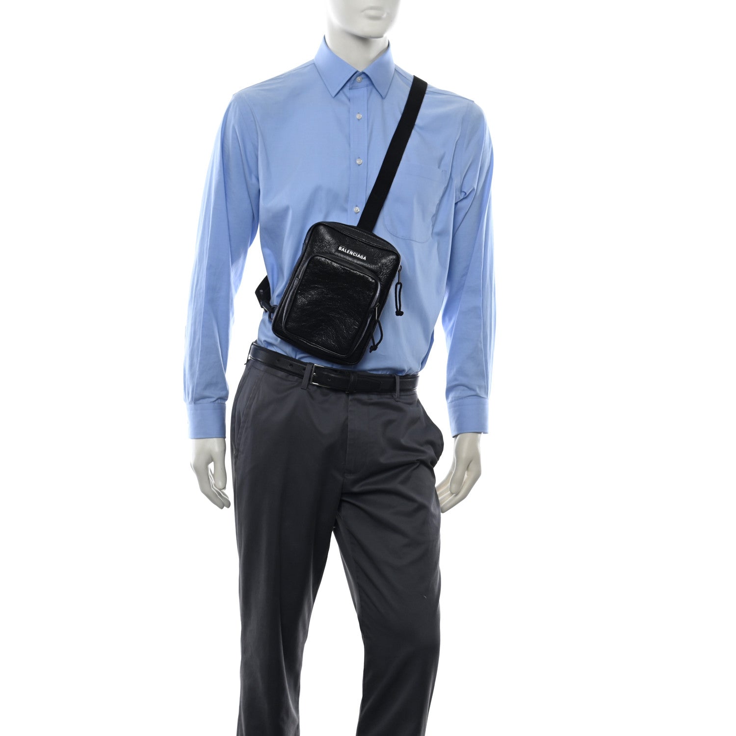 Balenciaga Agneau Logo Explorer Crossbody Messenger Bag Black 2 of 10