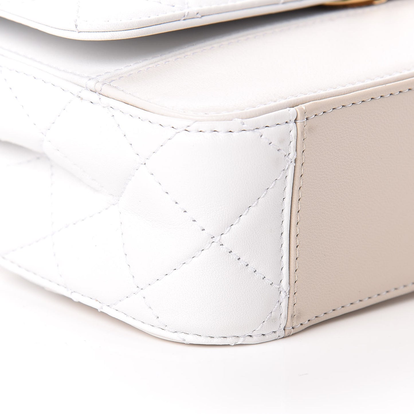 Lambskin Calfskin Quilted Shoulder Flap Bag Beige White