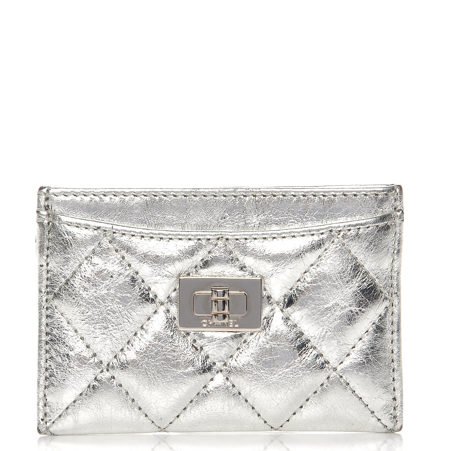 Chanel Metallic Aged Calfskin Quilted Reissue Card Holder Silver 1 of 10