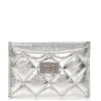 Chanel Metallic Aged Calfskin Quilted Reissue Card Holder Silver 1 of 10