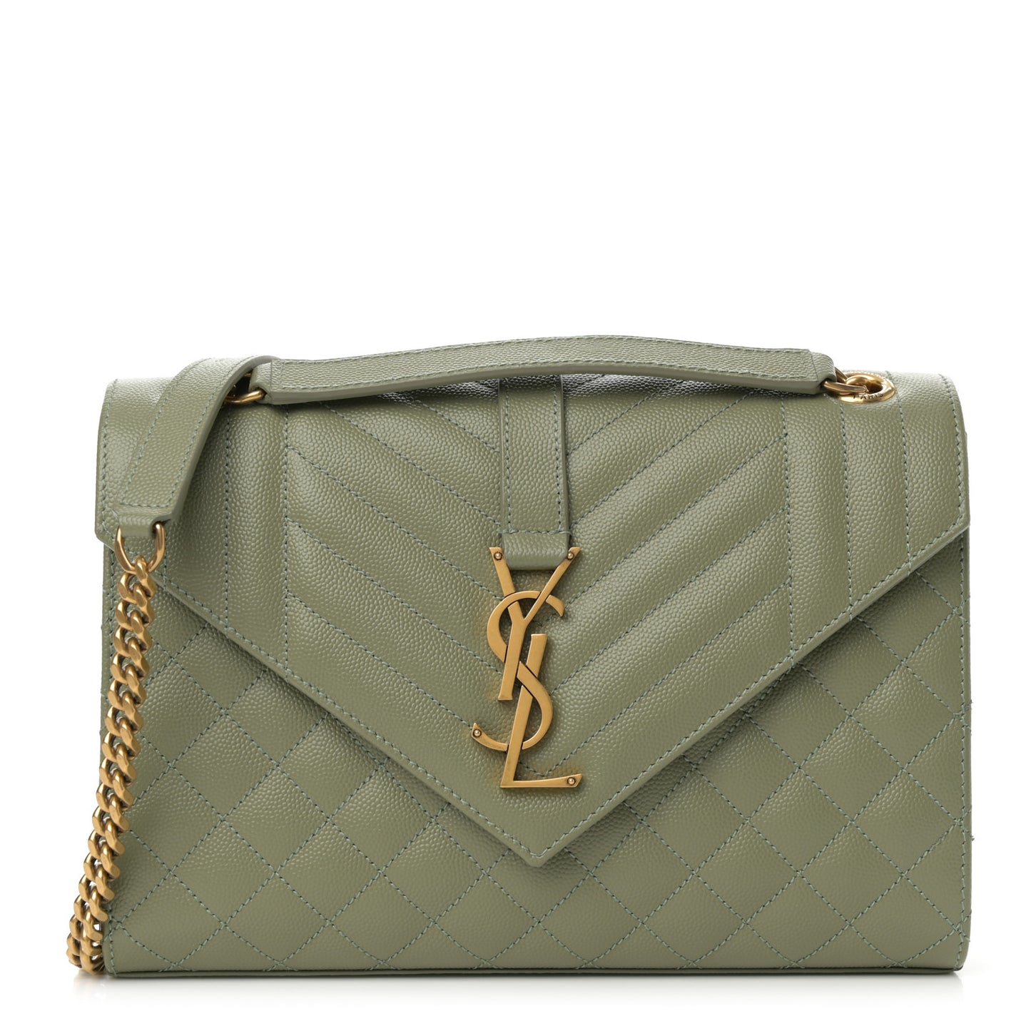 Grain De Poudre Textured Mixed Matelasse Triquilt Medium Monogram Satchel Light Sage