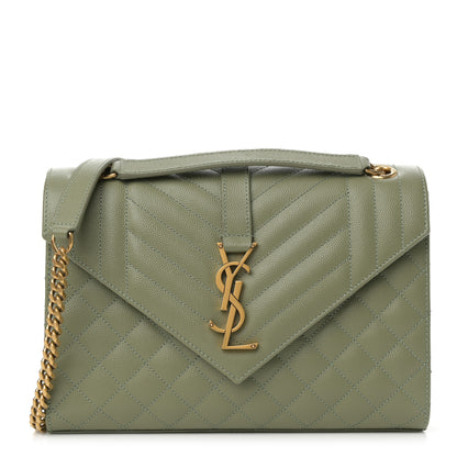 Saint Laurent Grain De Poudre Textured Mixed Matelasse Triquilt Medium Monogram Satchel Light Sage 1 of 10