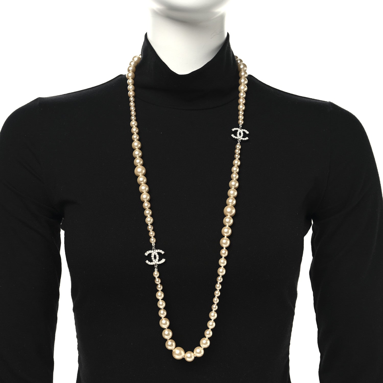 Chanel Graduated Pearl CC Long Necklace Silver 2 of 5