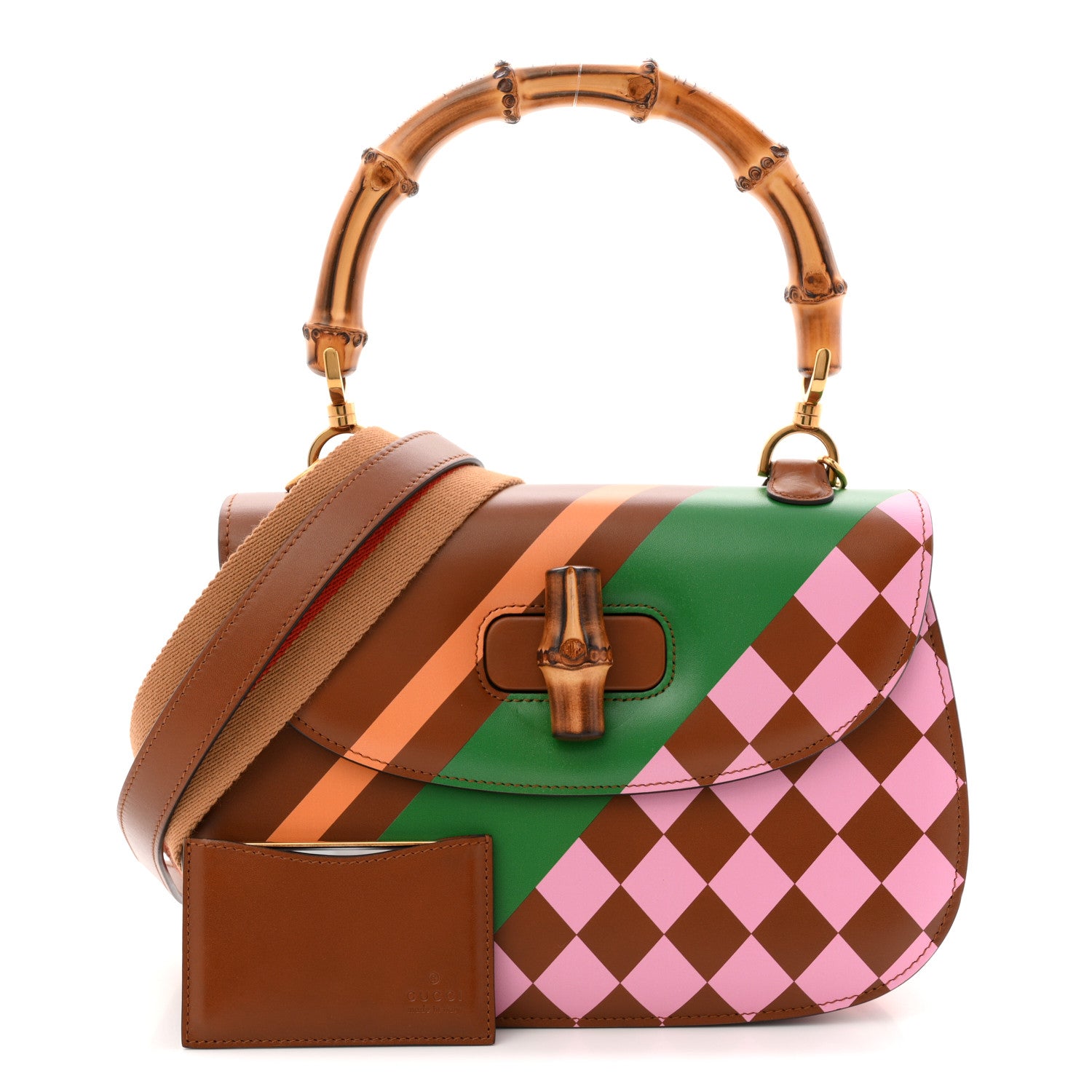 Gucci Calfskin Geometric Print Medium Bamboo 1947 Top Handle Bag Brown 3 of 11