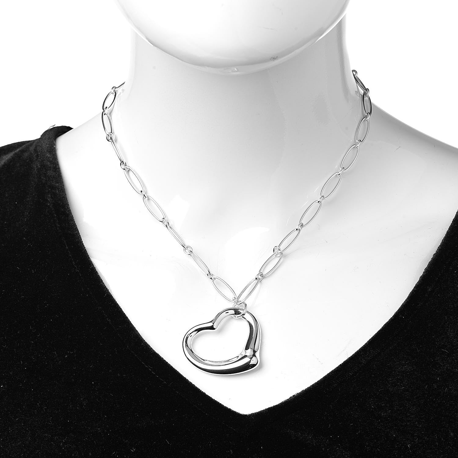 Tiffany Sterling Silver 35mm Elsa Peretti Open Heart Link Pendant Necklace 2 of 5