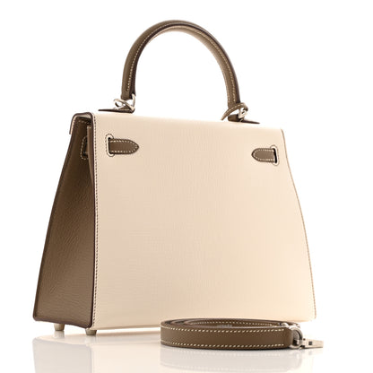Hermes Chevre Mysore Horseshoe Kelly Sellier 25 Nata Etoupe 3 of 11