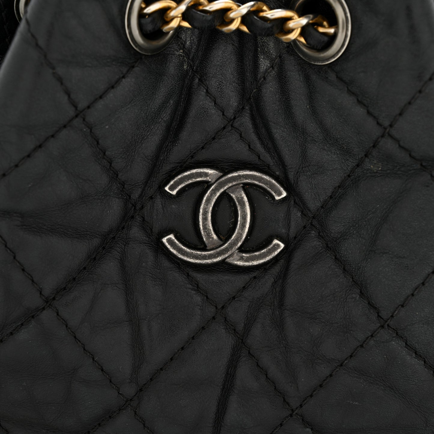 Aged Calfskin Quilted Small Gabrielle Backpack Black