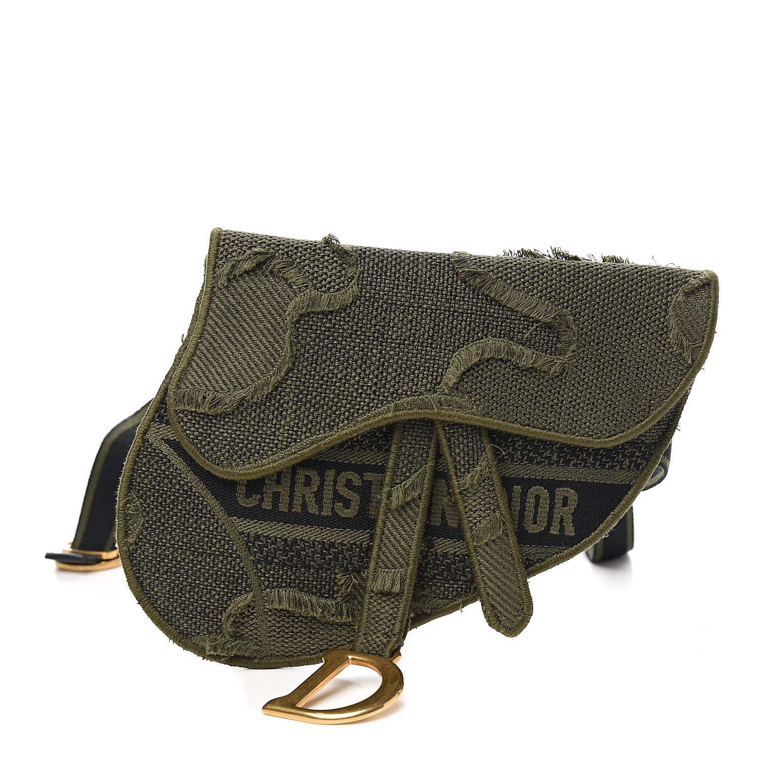 Christian Dior Canvas Embroidered Camouflage Saddle Belt Bag Green 1 of 9