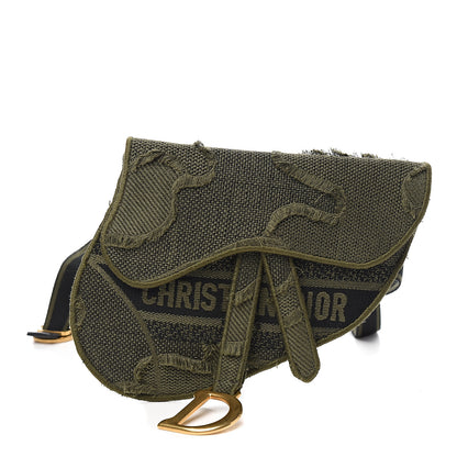 Christian Dior Canvas Embroidered Camouflage Saddle Belt Bag Green 1 of 9