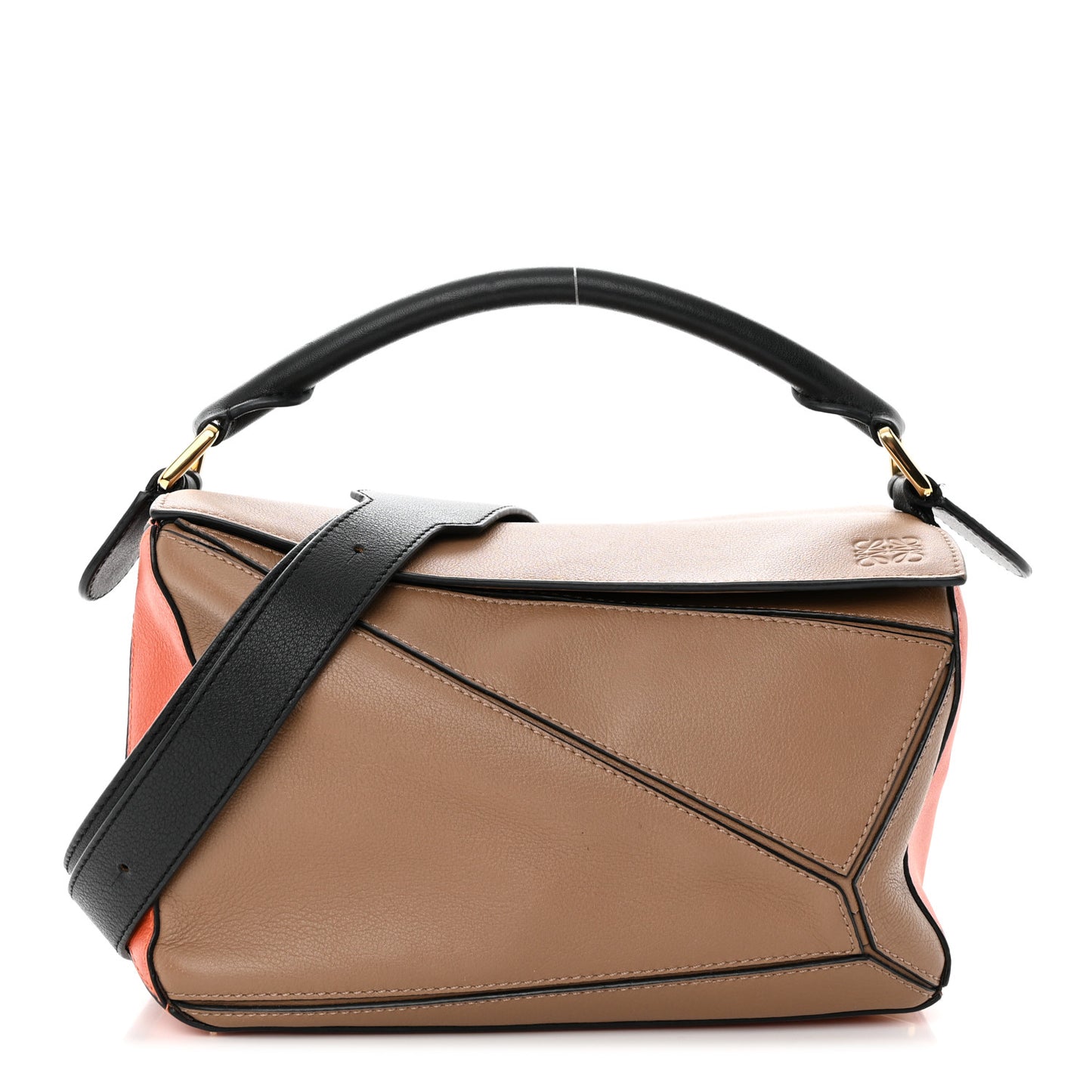 Calfskin Small Puzzle Bag Mink Coral Black