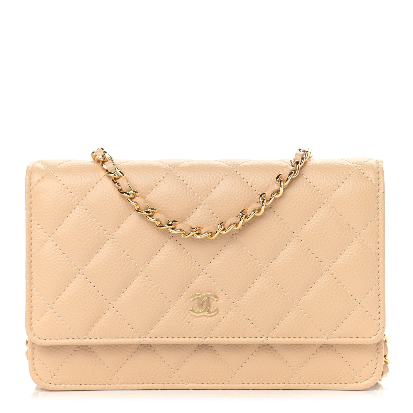 Caviar Quilted Wallet On Chain WOC Beige
