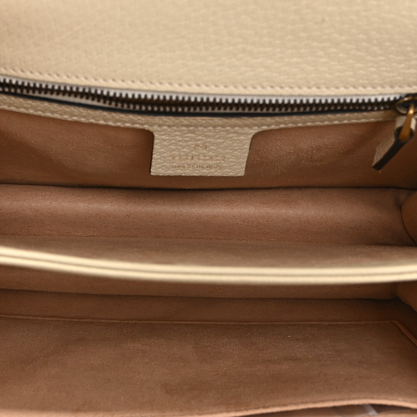 GG Supreme Monogram Textured Dollar Calfskin Web Small Ophidia Padlock Top Handle Bag Beige Ebony Mystic White