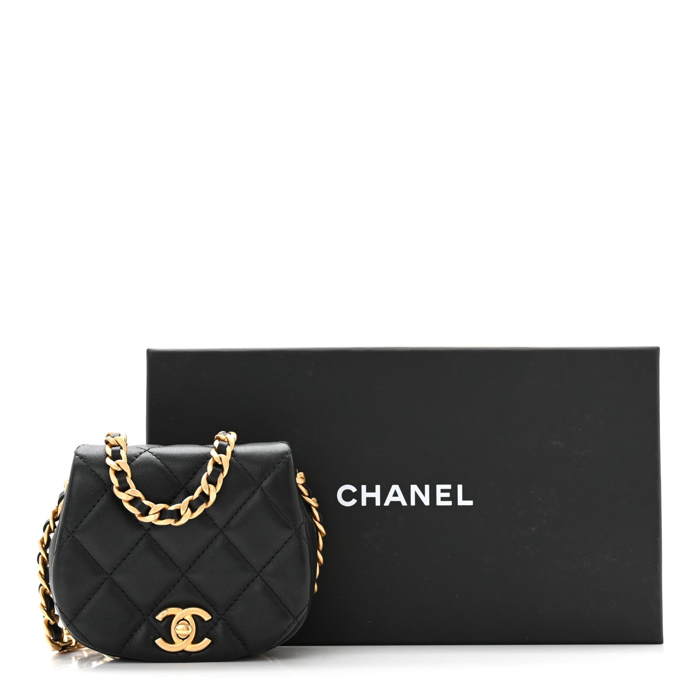 Calfskin Quilted Mini Coco Mail Clutch with Chain Black