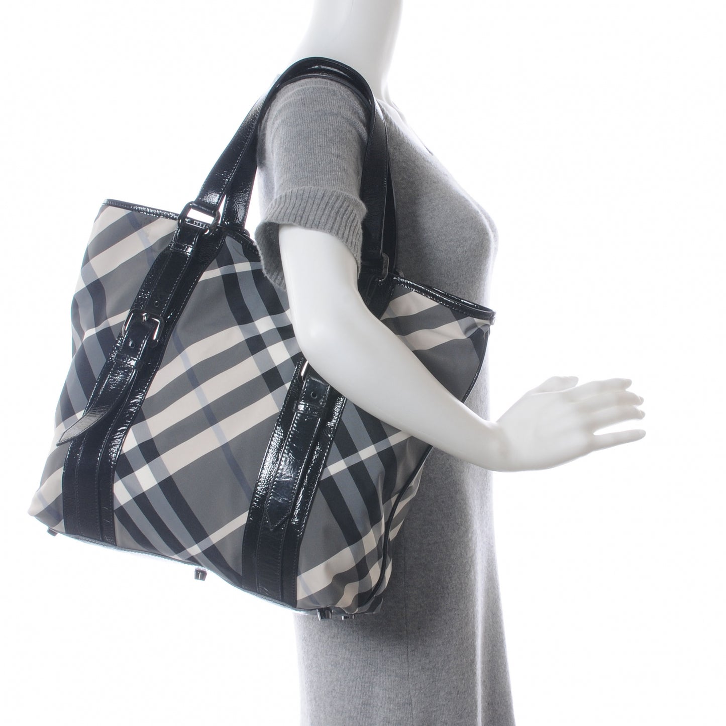 Patent Trim Smoked Check Tote Black
