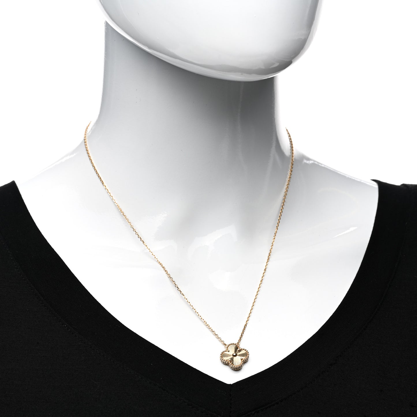 18K Yellow Gold Guilloche Vintage Alhambra Pendant Necklace