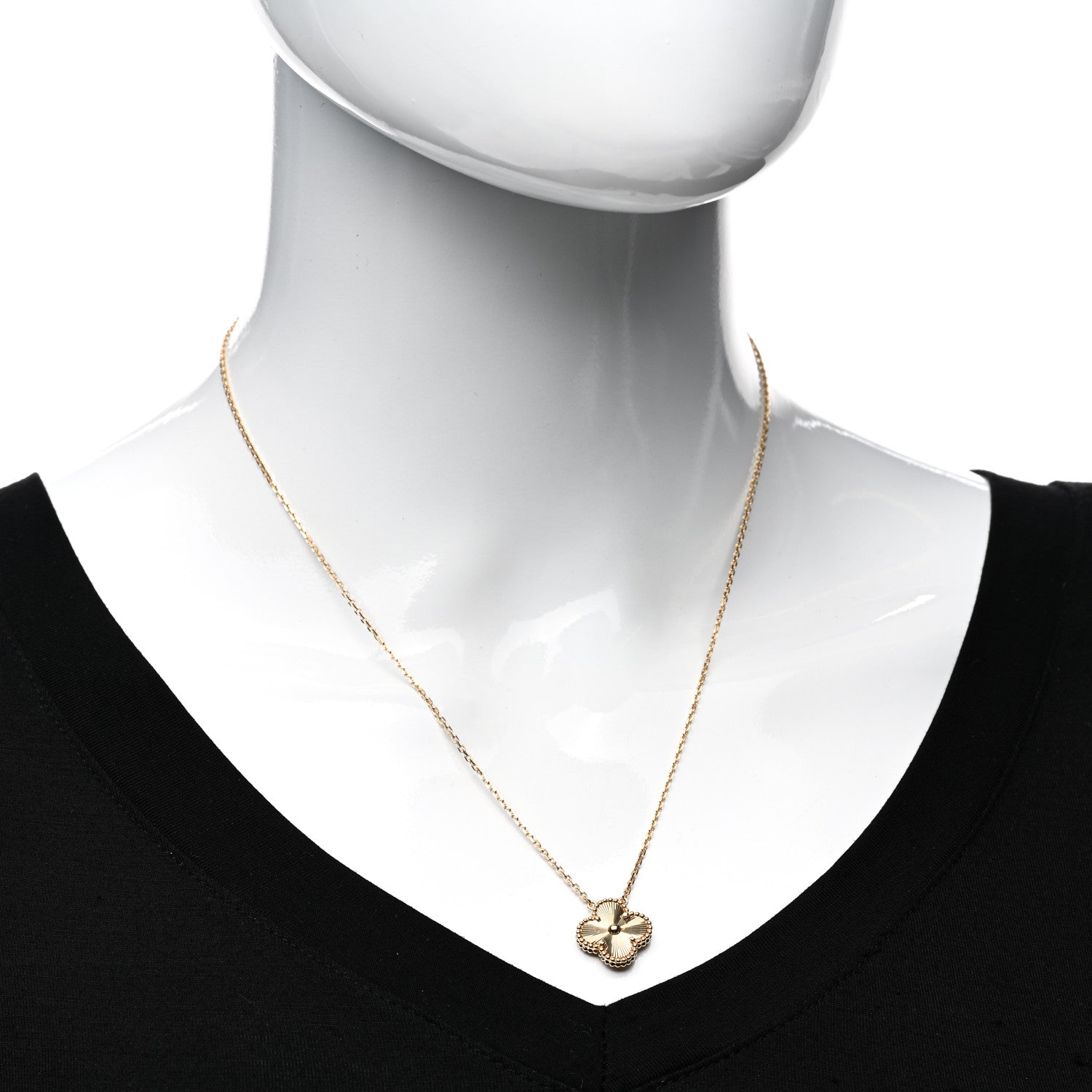 Van Cleef & Arpels 18K Yellow Gold Guilloche Vintage Alhambra Pendant Necklace 2 of 5