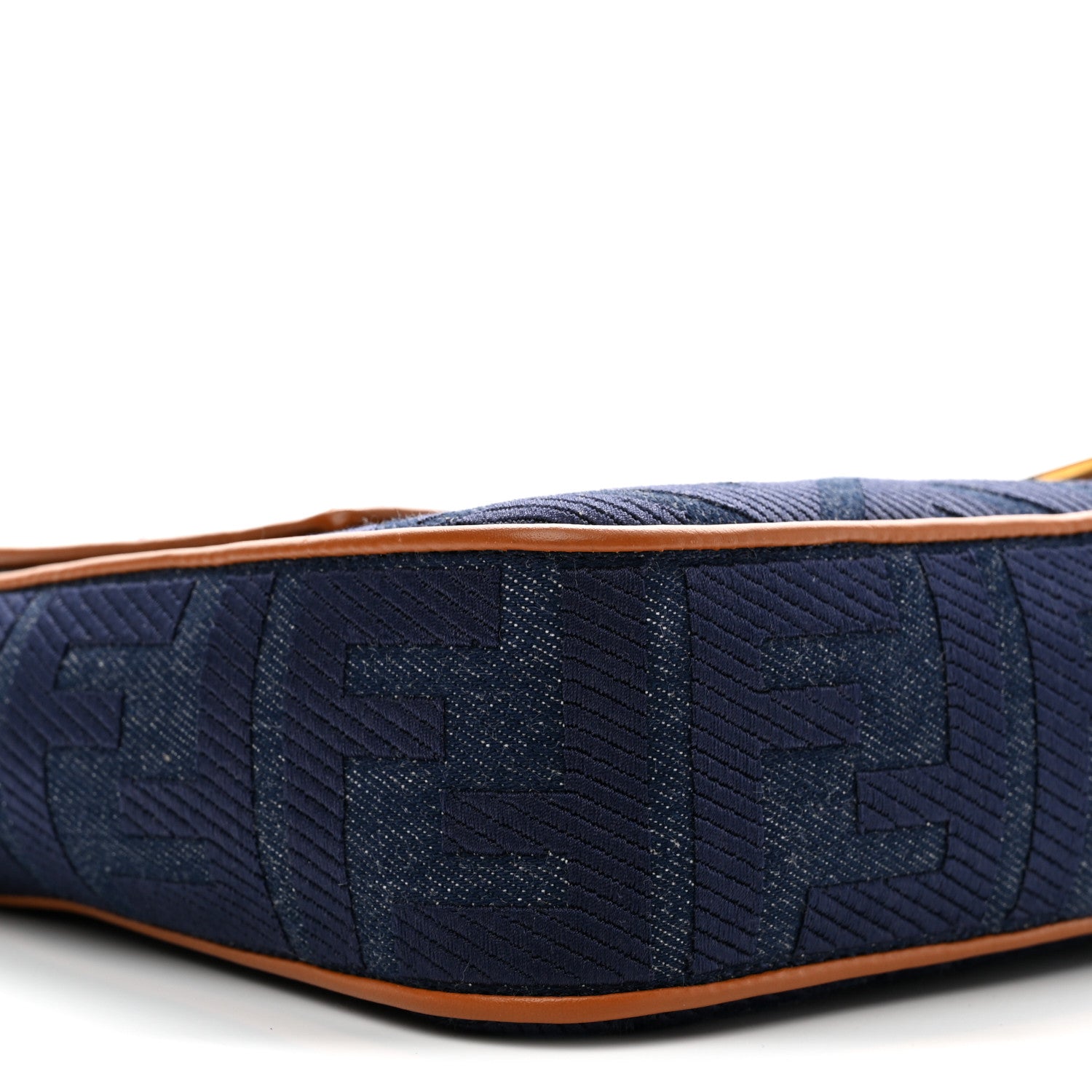 Fendi Denim Vitello King FF Embroidered Large Baguette Blue Cuoio 9 of 10