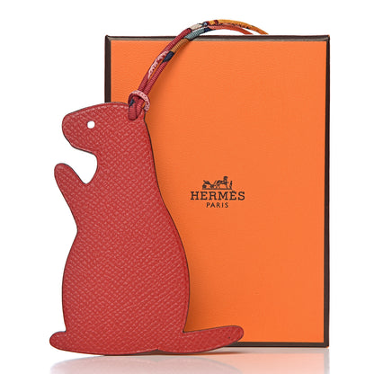 Hermes Epsom Togo Petit H Groundhog Bag Charm GM Beton Rouge Garance 4 of 4