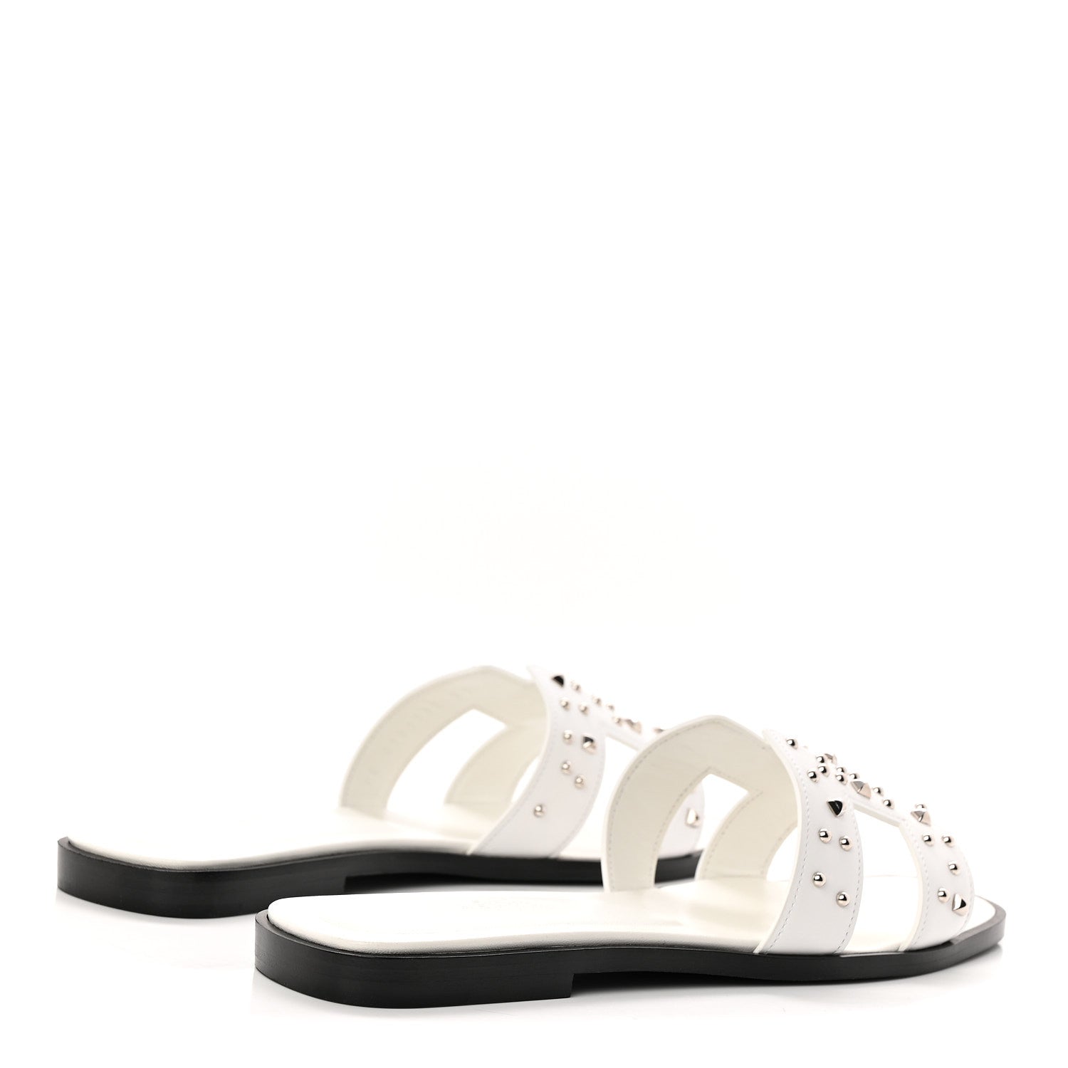 Hermes Calfskin Studded Oran Sandals 37.5 White 5 of 10