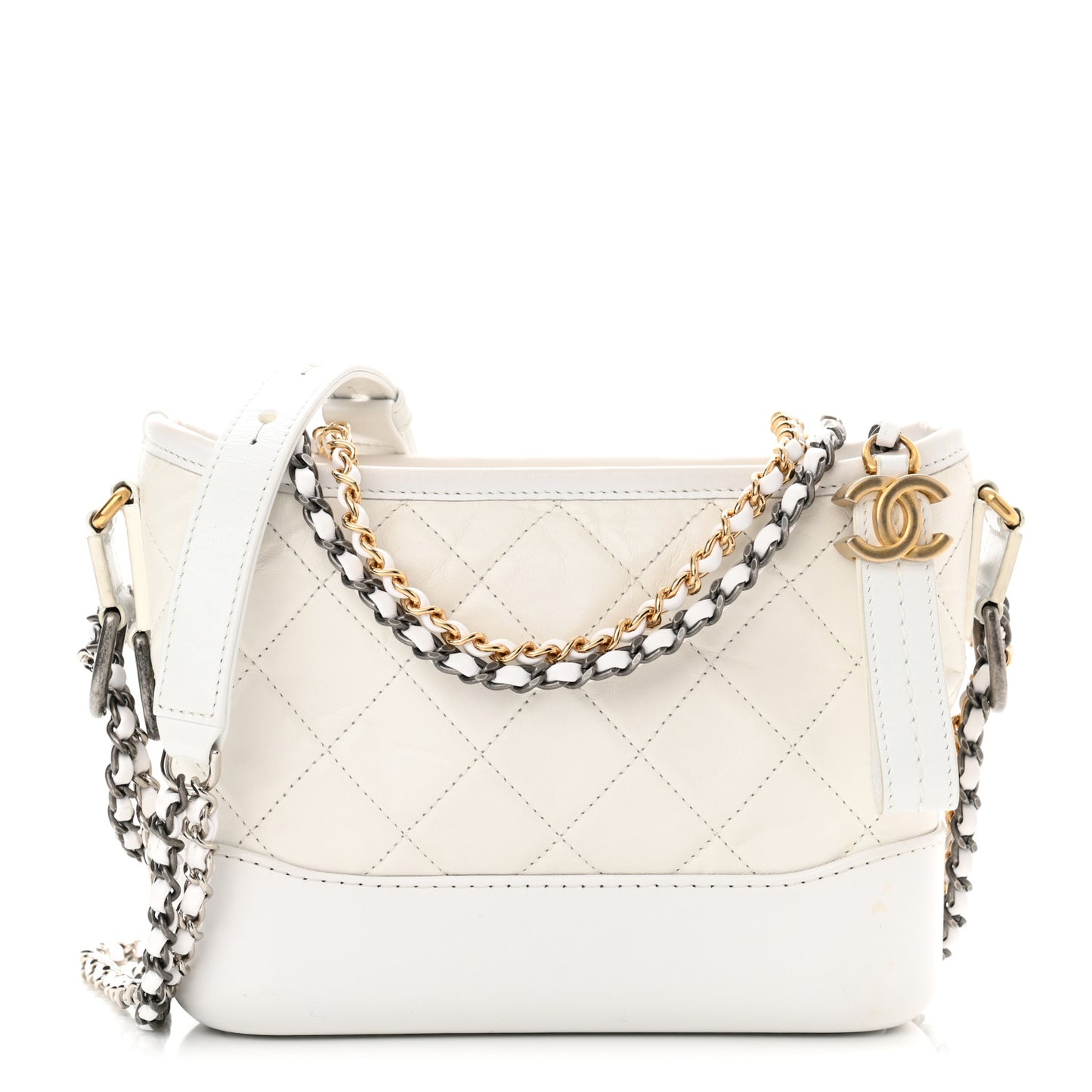 Aged Calfskin Quilted Small Gabrielle Hobo White