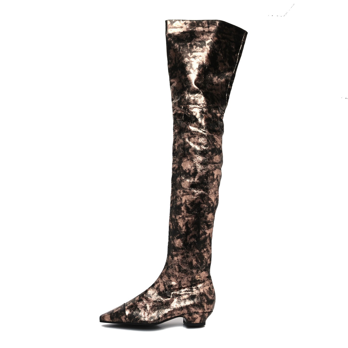 Metallic Lambskin Over the Knee Boots 37 Gold Black
