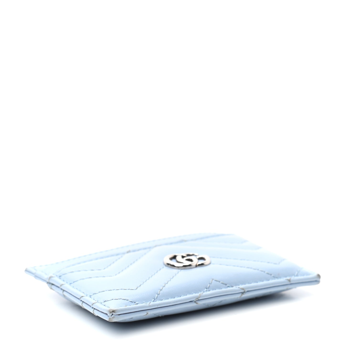 Calfskin Matelasse GG Marmont Card Holder Porcelain Light Blue