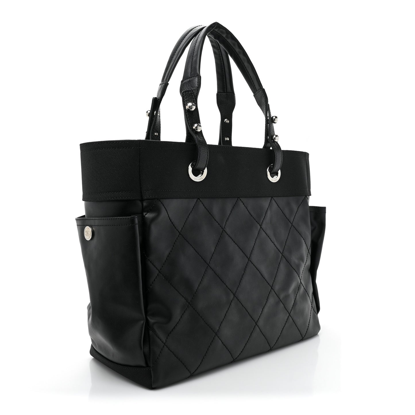 Coated Canvas Quilted Large Paris Biarritz Tote Black