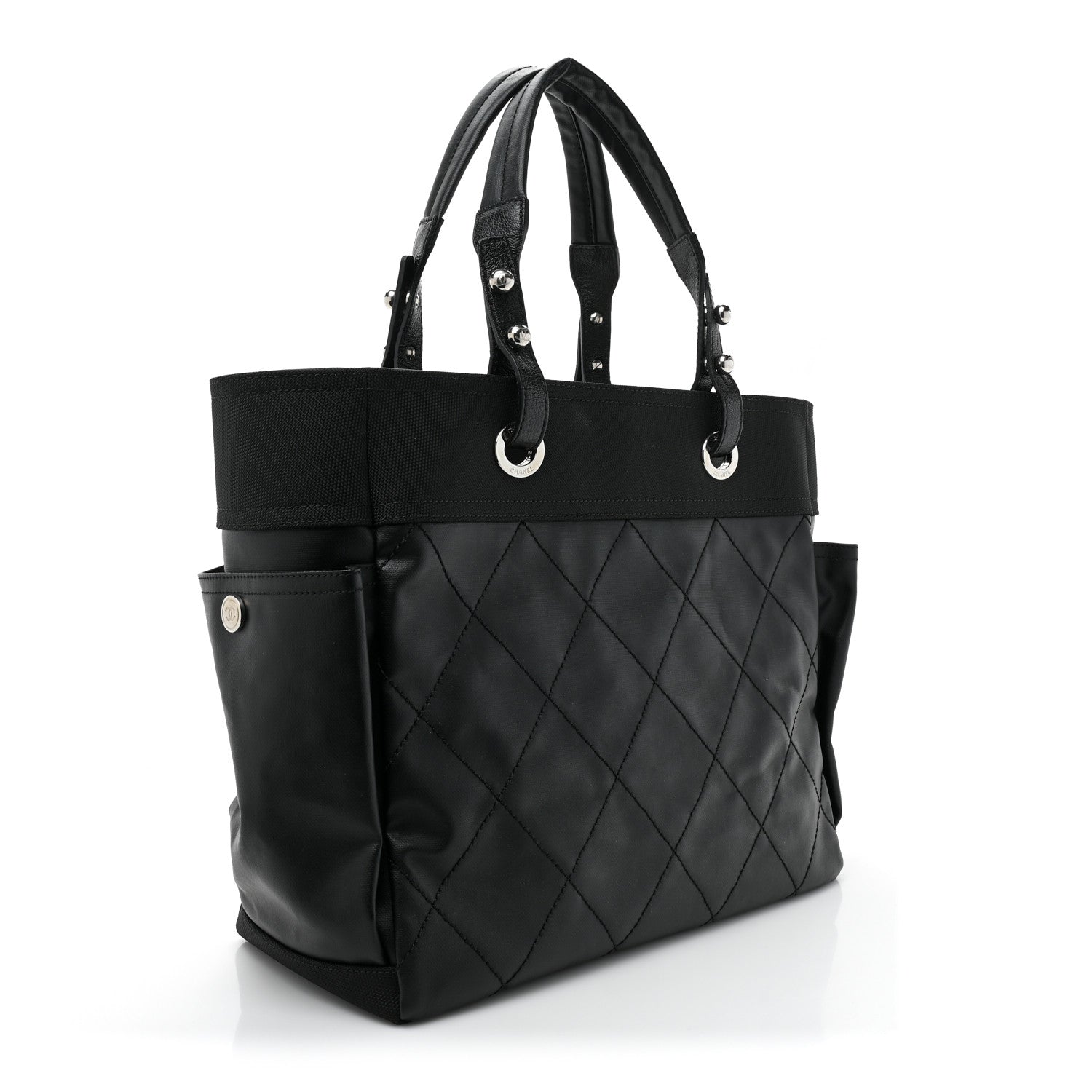 Chanel Coated Canvas Quilted Large Paris Biarritz Tote Black 4 of 12