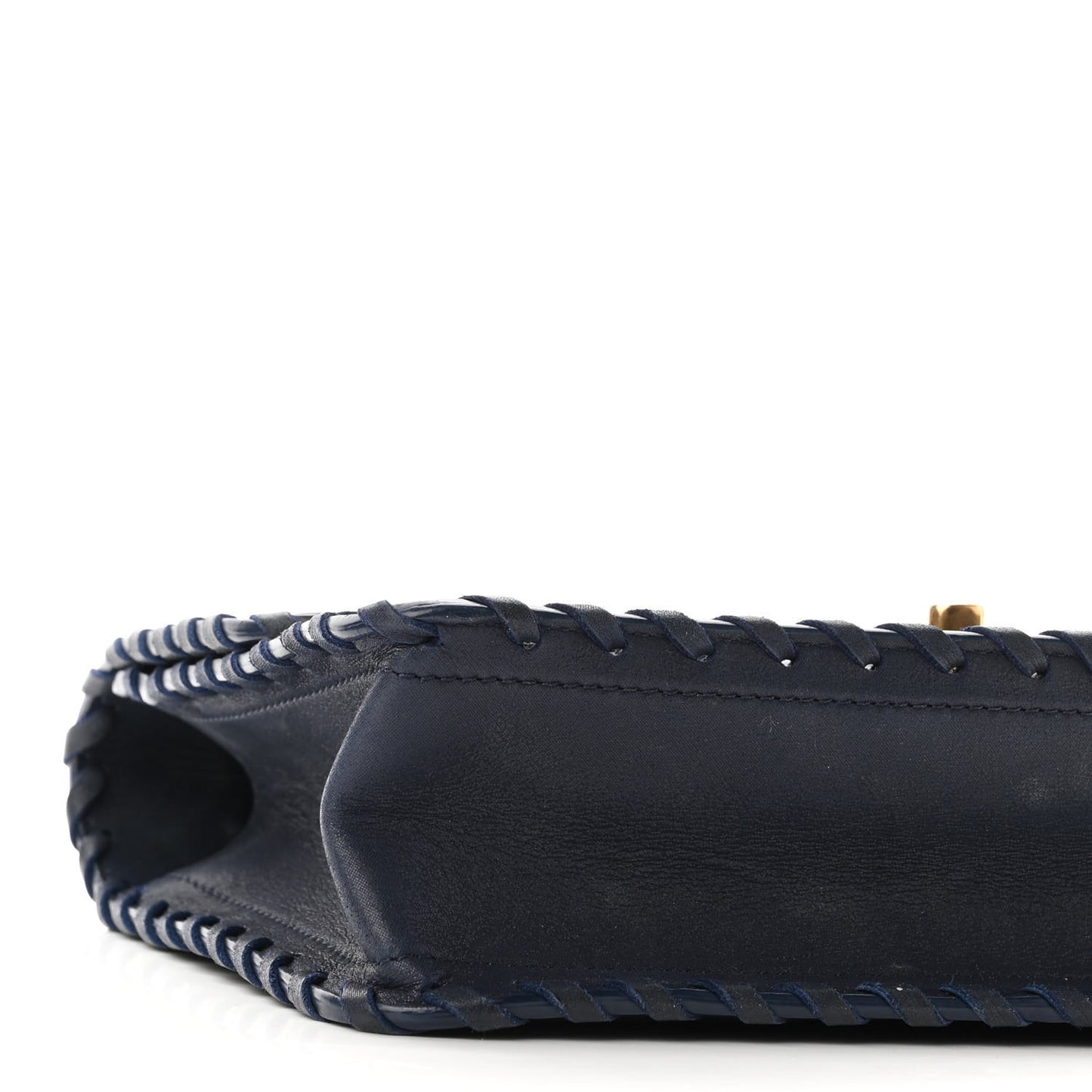 Iridescent Calfskin Small Happy Stitch Flap Navy
