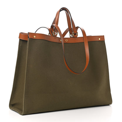 Fendi Canvas Vitello King Logo Embroidered Large Peekaboo X-Tote Amazzonia Cuoio 3 of 10