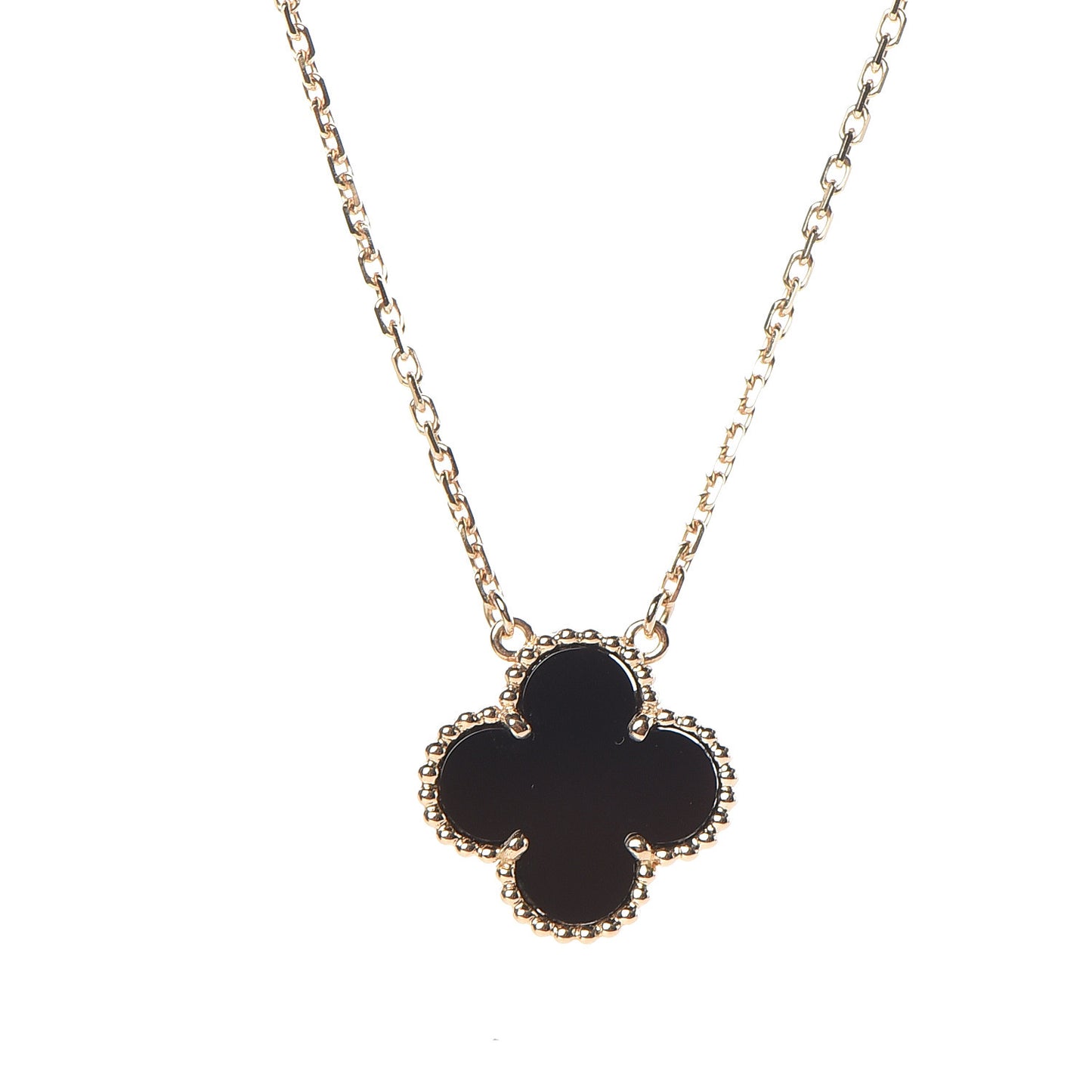 18K Yellow Gold Black Onyx Vintage Alhambra Pendant Necklace