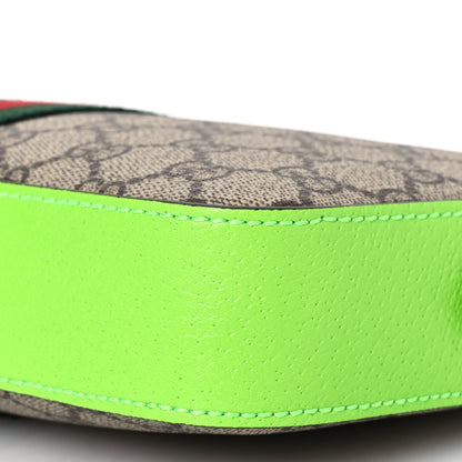 Gucci GG Supreme Monogram Textured Dollar Calfskin Web Ophidia Wristlet Shoulder Bag Beige Ebony Green 11 of 13