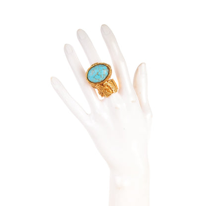 Saint Laurent Glass Cabochon Arty Ovale Ring 7 Gold Turquoise 2 of 3