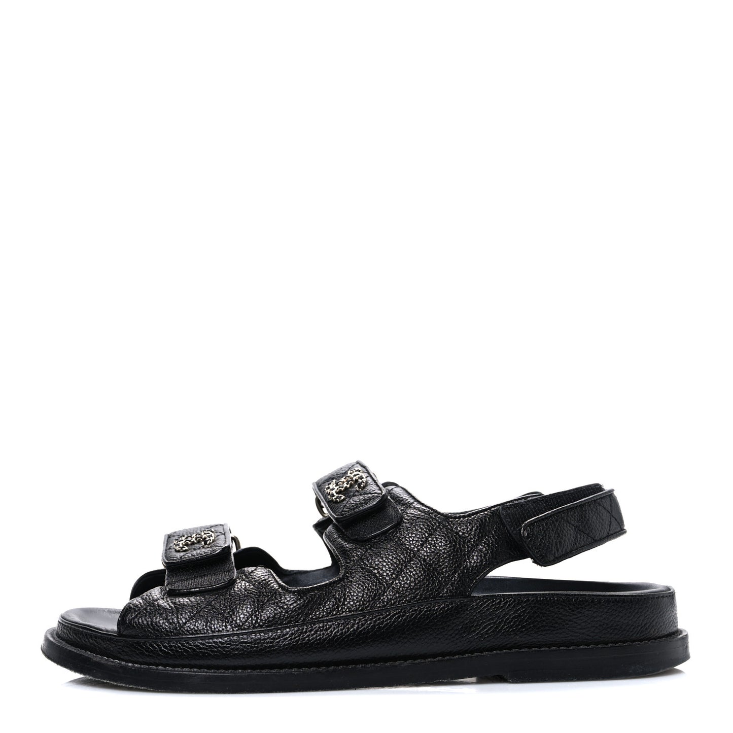 Grained Calfskin Velcro Dad Sandals 39 Black