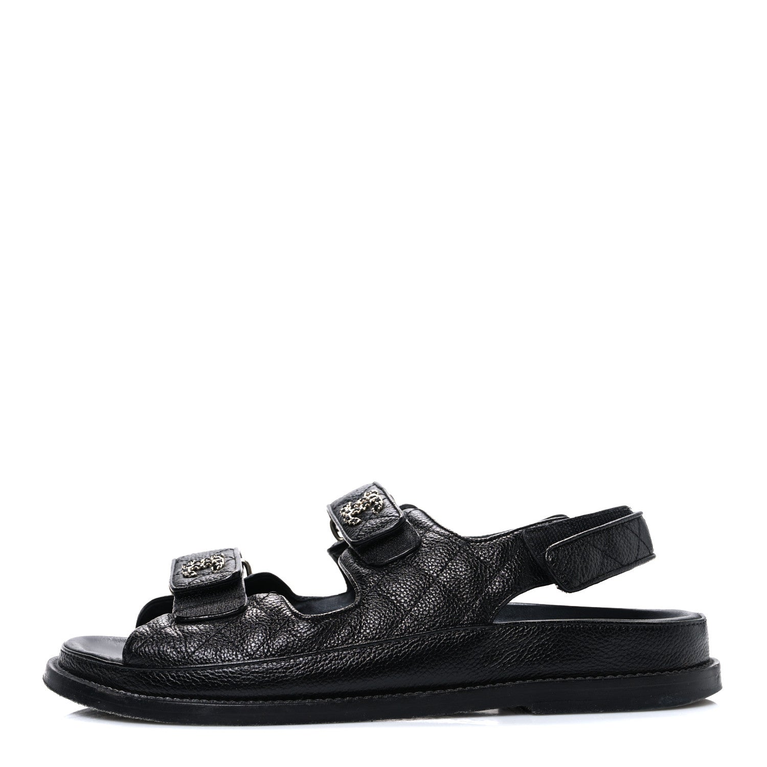 Chanel Grained Calfskin Velcro Dad Sandals 39 Black 1 of 10