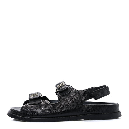 Chanel Grained Calfskin Velcro Dad Sandals 39 Black 1 of 10